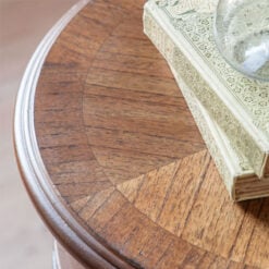 Rustic Country Farmhouse Dark Brown Mindi Wood 1 Drawer 1 Door Round Bedside Cabinet Side Table With Hand Carved Legs