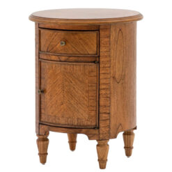 Rustic Country Farmhouse Dark Brown Mindi Wood 1 Drawer 1 Door Round Bedside Cabinet Side Table With Hand Carved Legs