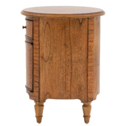 Rustic Country Farmhouse Dark Brown Mindi Wood 1 Drawer 1 Door Round Bedside Cabinet Side Table With Hand Carved Legs