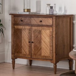 Rustic Country Farmhouse Dark Brown Mindi Wood 1 Drawer 2 Door Cabinet Small Sideboard 100cm