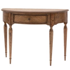 Rustic Country Farmhouse Dark Brown Mindi Wood 1 Drawer Half Moon Console Table With Hand Carved Legs