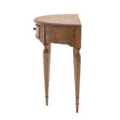 Rustic Country Farmhouse Dark Brown Mindi Wood 1 Drawer Half Moon Console Table With Hand Carved Legs