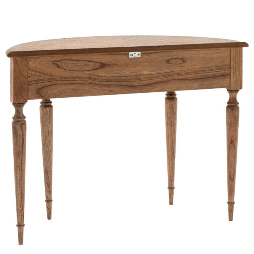 Rustic Country Farmhouse Dark Brown Mindi Wood 1 Drawer Half Moon Console Table With Hand Carved Legs