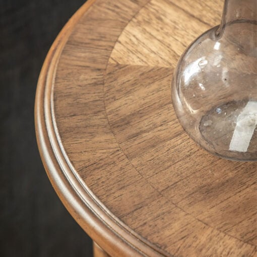 Rustic Country Farmhouse Dark Brown Mindi Wood 2 Tier Round Side Table With Hand Carved Legs