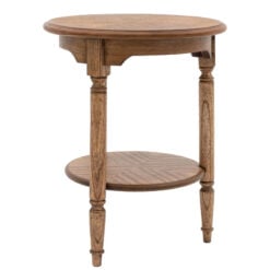 Rustic Country Farmhouse Dark Brown Mindi Wood 2 Tier Round Side Table With Hand Carved Legs
