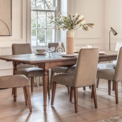 Rustic Country Farmhouse Dark Brown Mindi Wood Extending 8 - 10 Seater Dining Table With Hand Carved Legs 215cm - 260cm