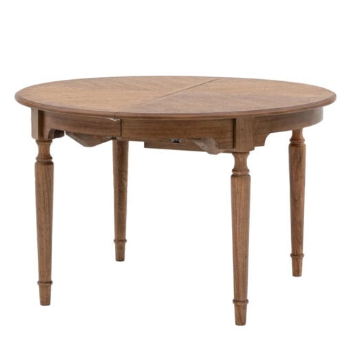 Rustic Country Farmhouse Dark Brown Mindi Wood Extending Round 4 - 6 Seater Dining Table With Hand Carved Legs 120cm - 160cm Rustic Country Farmhouse Dark Brown Mindi Wood Extending Round 4 - 6 Seater Dining Table With Hand Carved Legs 120cm - 160cm