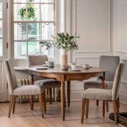 Rustic Country Farmhouse Dark Brown Mindi Wood Extending Round 4 - 6 Seater Dining Table With Hand Carved Legs 120cm - 160cm