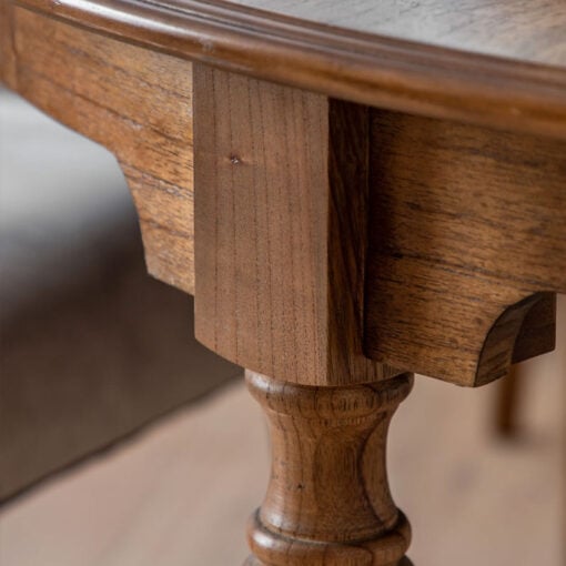 Rustic Country Farmhouse Dark Brown Mindi Wood Extending Round 4 - 6 Seater Dining Table With Hand Carved Legs 120cm - 160cm Rustic Country Farmhouse Dark Brown Mindi Wood Extending Round 4 - 6 Seater Dining Table With Hand Carved Legs 120cm - 160cm