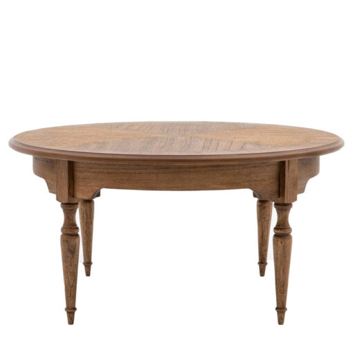 Rustic Country Farmhouse Dark Brown Mindi Wood Round Coffee Table With Hand Carved Legs 90cm