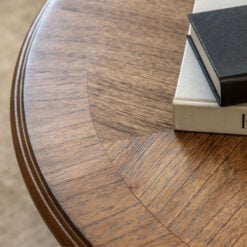 Rustic Country Farmhouse Dark Brown Mindy Wood Round Coffee Table With Hand Carved Legs 90cm