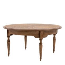 Rustic Country Farmhouse Dark Brown Mindy Wood Round Coffee Table With Hand Carved Legs 90cm