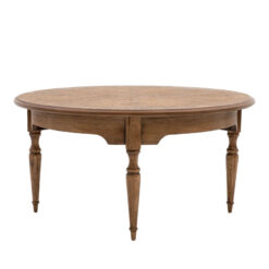 Rustic Country Farmhouse Dark Brown Mindy Wood Round Coffee Table With Hand Carved Legs 90cm