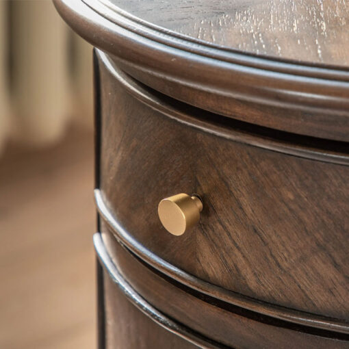 Rustic Country Farmhouse Dark Coffee Brown Mindi Wood 1 Drawer 1 Door Round Bedside Cabinet Side Table With Hand Carved Legs Rustic Country Farmhouse Dark Coffee Brown Mindi Wood 1 Drawer 1 Door Round Bedside Cabinet Side Table With Hand Carved Legs