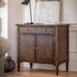 Rustic Country Farmhouse Dark Coffee Brown Mindi Wood 1 Drawer 2 Door Cabinet Small Sideboard 100cm