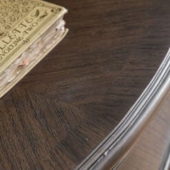 Rustic Country Farmhouse Dark Coffee Brown Mindi Wood 1 Drawer Half Moon Console Table With Hand Carved Legs
