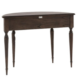 Rustic Country Farmhouse Dark Coffee Brown Mindi Wood 1 Drawer Half Moon Console Table With Hand Carved Legs