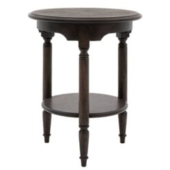 Rustic Country Farmhouse Dark Coffee Brown Mindi Wood 2 Tier Round Side Table With Hand Carved Legs