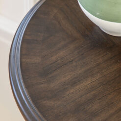 Rustic Country Farmhouse Dark Coffee Brown Mindi Wood 2 Tier Round Side Table With Hand Carved Legs