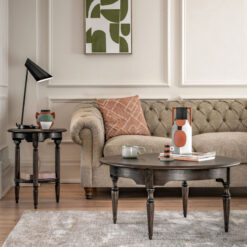 Rustic Country Farmhouse Dark Coffee Brown Mindi Wood 2 Tier Round Side Table With Hand Carved Legs