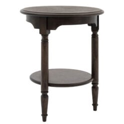 Rustic Country Farmhouse Dark Coffee Brown Mindi Wood 2 Tier Round Side Table With Hand Carved Legs