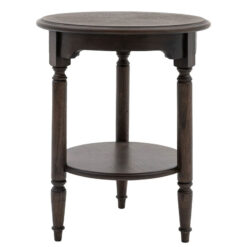 Rustic Country Farmhouse Dark Coffee Brown Mindi Wood 2 Tier Round Side Table With Hand Carved Legs