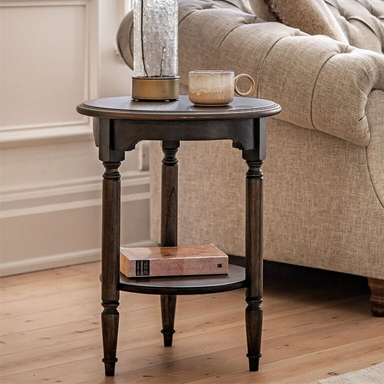 Rustic Country Farmhouse Dark Coffee Brown Mindi Wood 2 Tier Round Side ...