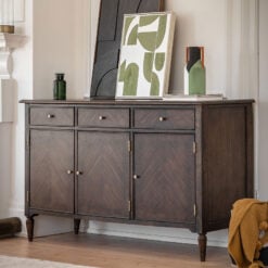 Rustic Country Farmhouse Dark Coffee Brown Mindi Wood 3 Drawer 3 Door Large Sideboard 170cm