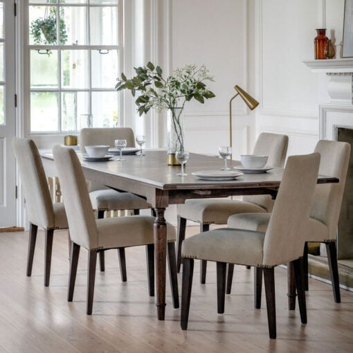 Rustic Country Farmhouse Dark Coffee Brown Mindi Wood Extending 8 - 10 Seater Dining Table With Hand Carved Legs 215cm - 260cm