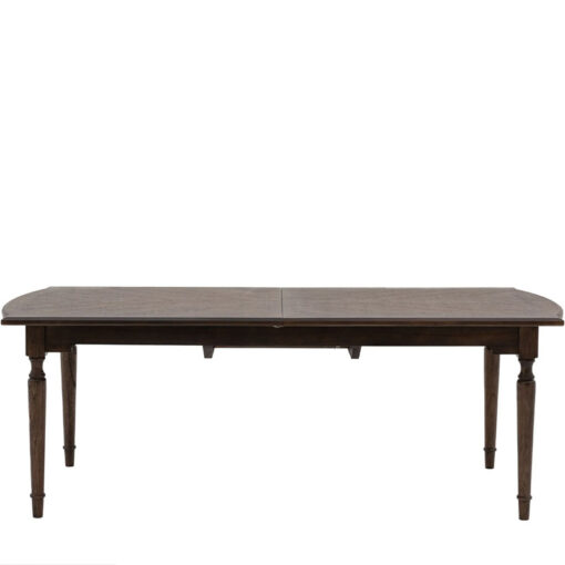 Rustic Country Farmhouse Dark Coffee Brown Mindi Wood Extending 8 - 10 Seater Dining Table With Hand Carved Legs 215cm - 260cm