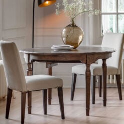 Rustic Country Farmhouse Dark Coffee Brown Mindi Wood Extending Round 4 - 6 Seater Dining Table With Hand Carved Legs 120cm - 160cm