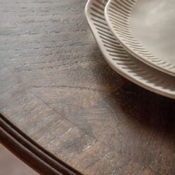 Rustic Country Farmhouse Dark Coffee Brown Mindi Wood Extending Round 4 - 6 Seater Dining Table With Hand Carved Legs 120cm - 160cm