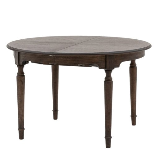 Rustic Country Farmhouse Dark Coffee Brown Mindi Wood Extending Round 4 - 6 Seater Dining Table With Hand Carved Legs 120cm - 160cm Rustic Country Farmhouse Dark Coffee Brown Mindi Wood Extending Round 4 - 6 Seater Dining Table With Hand Carved Legs 120cm - 160cm