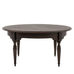 Rustic Country Farmhouse Dark Coffee Brown Mindi Wood Round Coffee Table With Hand Carved Legs 90cm