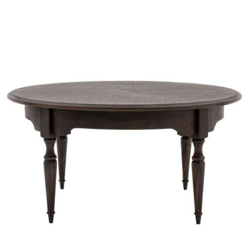 Rustic Country Farmhouse Dark Coffee Brown Mindi Wood Round Coffee Table With Hand Carved Legs 90cm