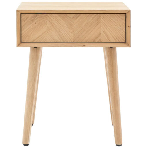 Rustic Scandi Japandi Light Oak Wood 1 Chevron Drawer Bedside Cabinet Side Table