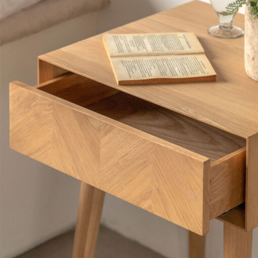 Rustic Scandi Japandi Light Oak Wood 1 Chevron Drawer Bedside Cabinet Side Table