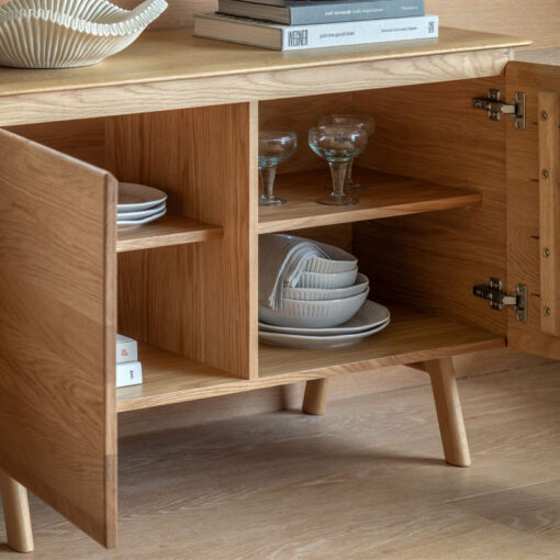 Rustic Scandi Japandi Light Oak Wood 2 Door Small Sideboard 116cm