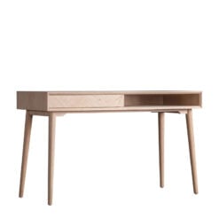 Rustic Scandi Japandi Light Oak Wood 2 Tier 1 Drawer Desk Console Table 130cm