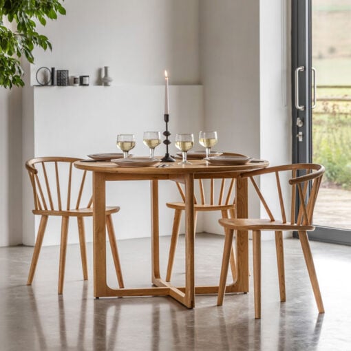 Rustic Scandi Japandi Light Oak Wood 4 Seater Round Dining Table 110cm