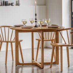 Rustic Scandi Japandi Light Oak Wood 4 Seater Round Dining Table 110cm