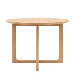 Rustic Scandi Japandi Light Oak Wood 4 Seater Round Dining Table 110cm
