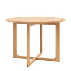 Rustic Scandi Japandi Light Oak Wood 4 Seater Round Dining Table 110cm