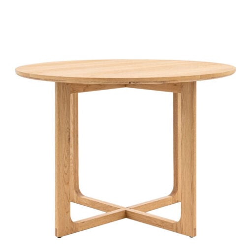 Rustic Scandi Japandi Light Oak Wood 4 Seater Round Dining Table 110cm