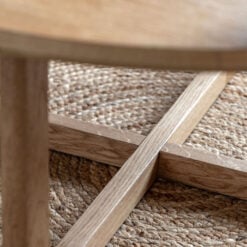 Rustic Scandi Japandi Light Oak Wood Round Coffee Table 90cm