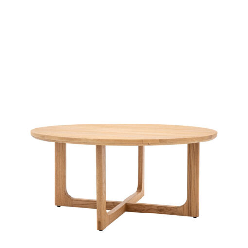 Rustic Scandi Japandi Light Oak Wood Round Coffee Table 90cm