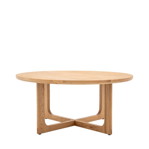 Rustic Scandi Japandi Light Oak Wood Round Coffee Table 90cm