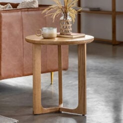 Rustic Scandi Japandi Light Oak Wood Round Side Table End Table