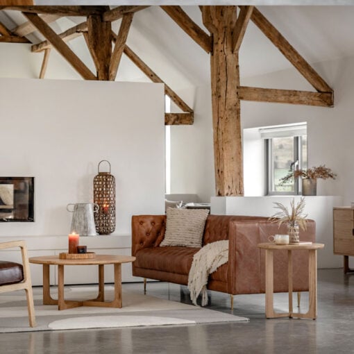 Rustic Scandi Japandi Light Oak Wood Round Side Table End Table