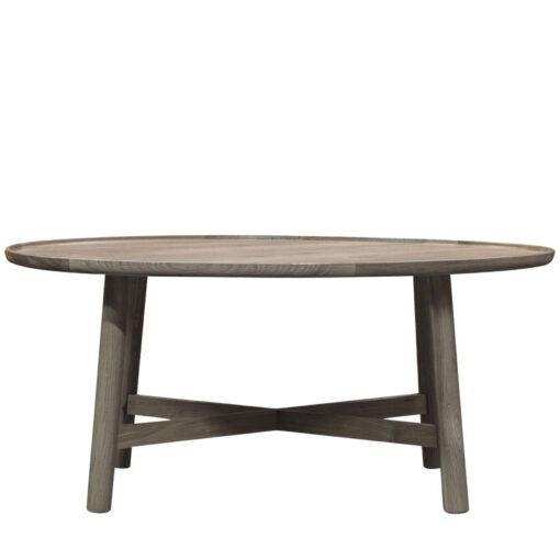 Rustic Scandi Japandi Solid Light Grey Oak Wood Round Coffee Table 90cm